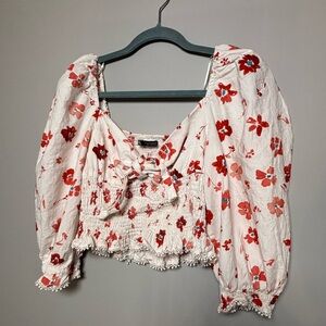 Zara Red and White Floral Blouse